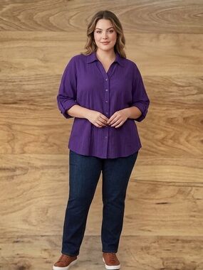 Dressbarn Purple Pintuck Button Front Blouse Woman Plus Size 18/20